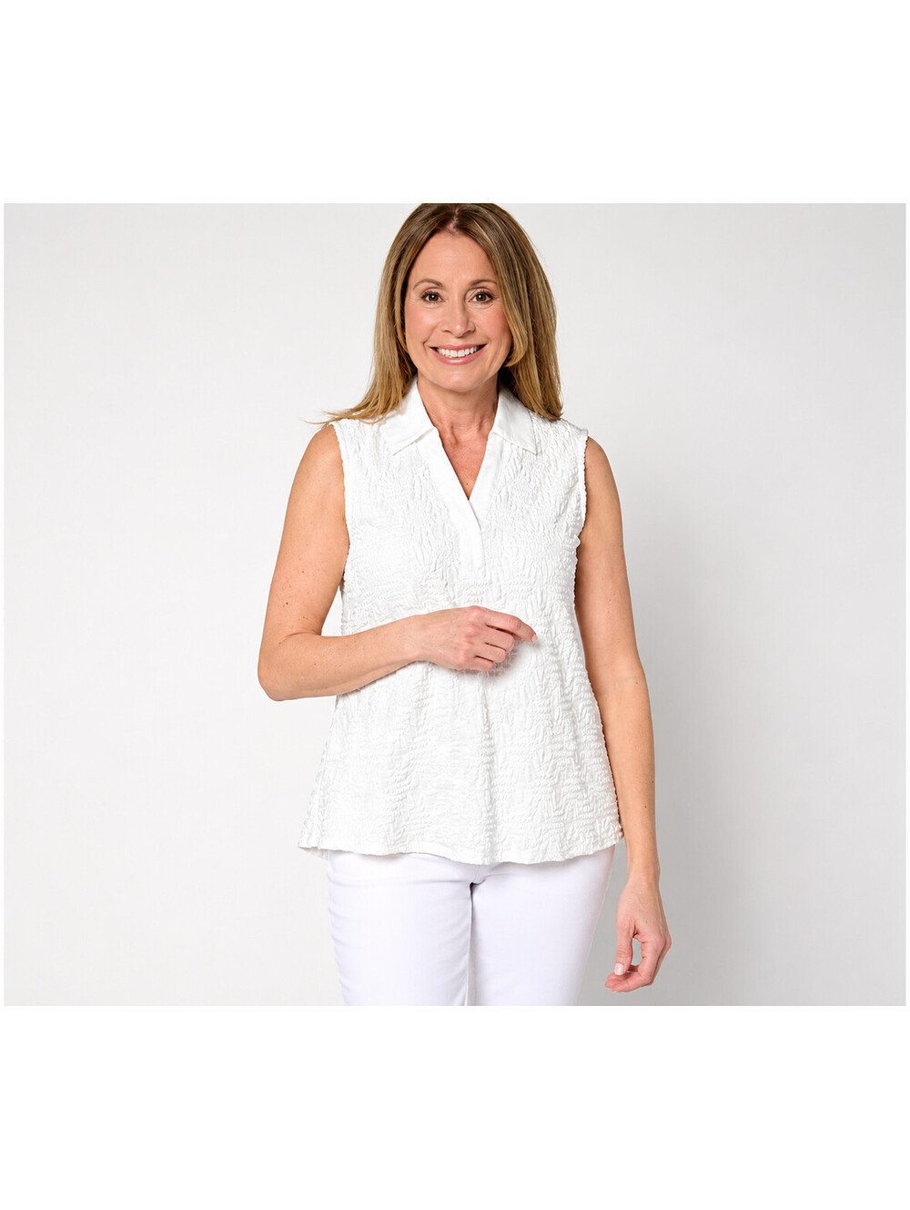 Women with Control Attitudes by Renee Textured Knit Sleeveless Tank White, 2X